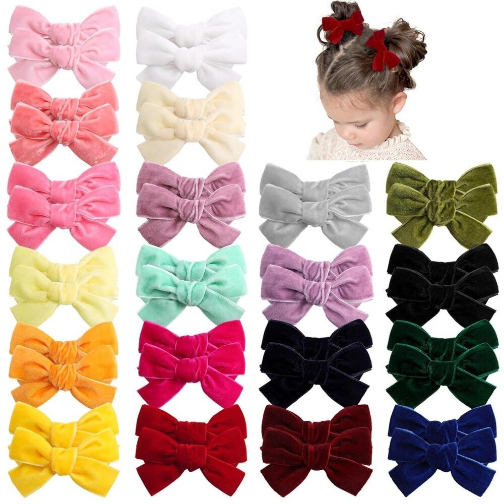 40Pcs 3.5Inch Hair Bows for Toddler Girls, Velvet Neutral Pigtail Bows Alligator